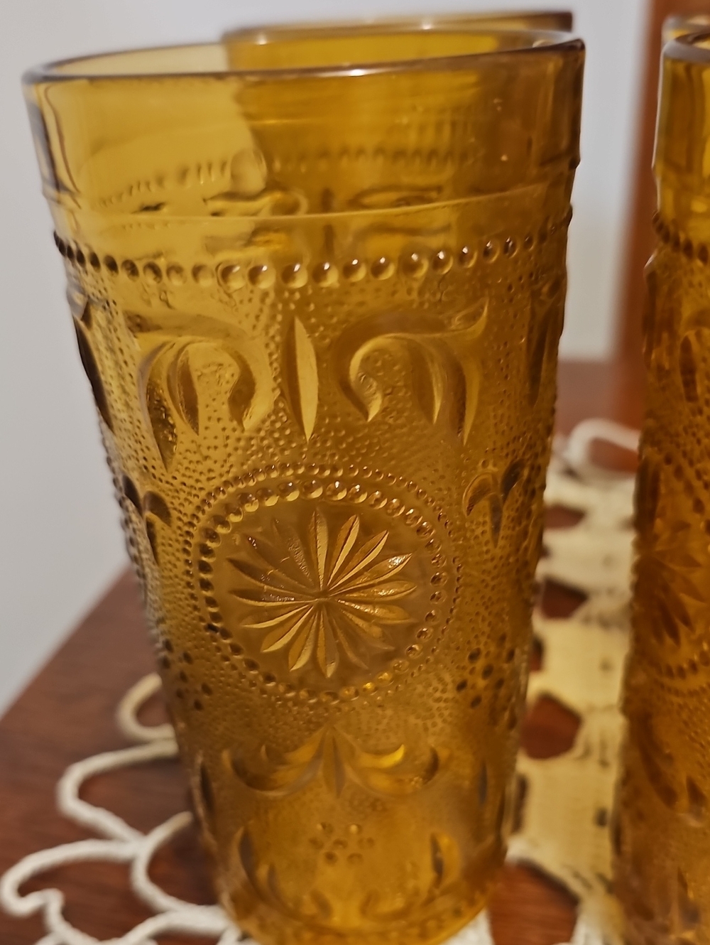 Vintage 1970's American Concord Amber Embossed Glass Tumbler Set - 4-Piece - Picture 2 of 4